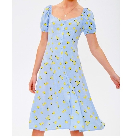 Forever 21 Dresses & Skirts - Forever 21  blue lemon print fit & flare midi dress L NWOT